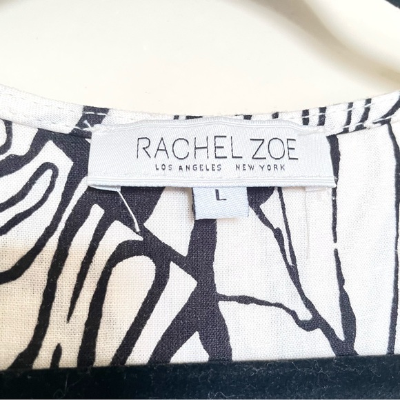 Rachel Zoe Off White & Black Leaf Print Linen Blend Puff Sleeve Top - Picture 6 of 7
